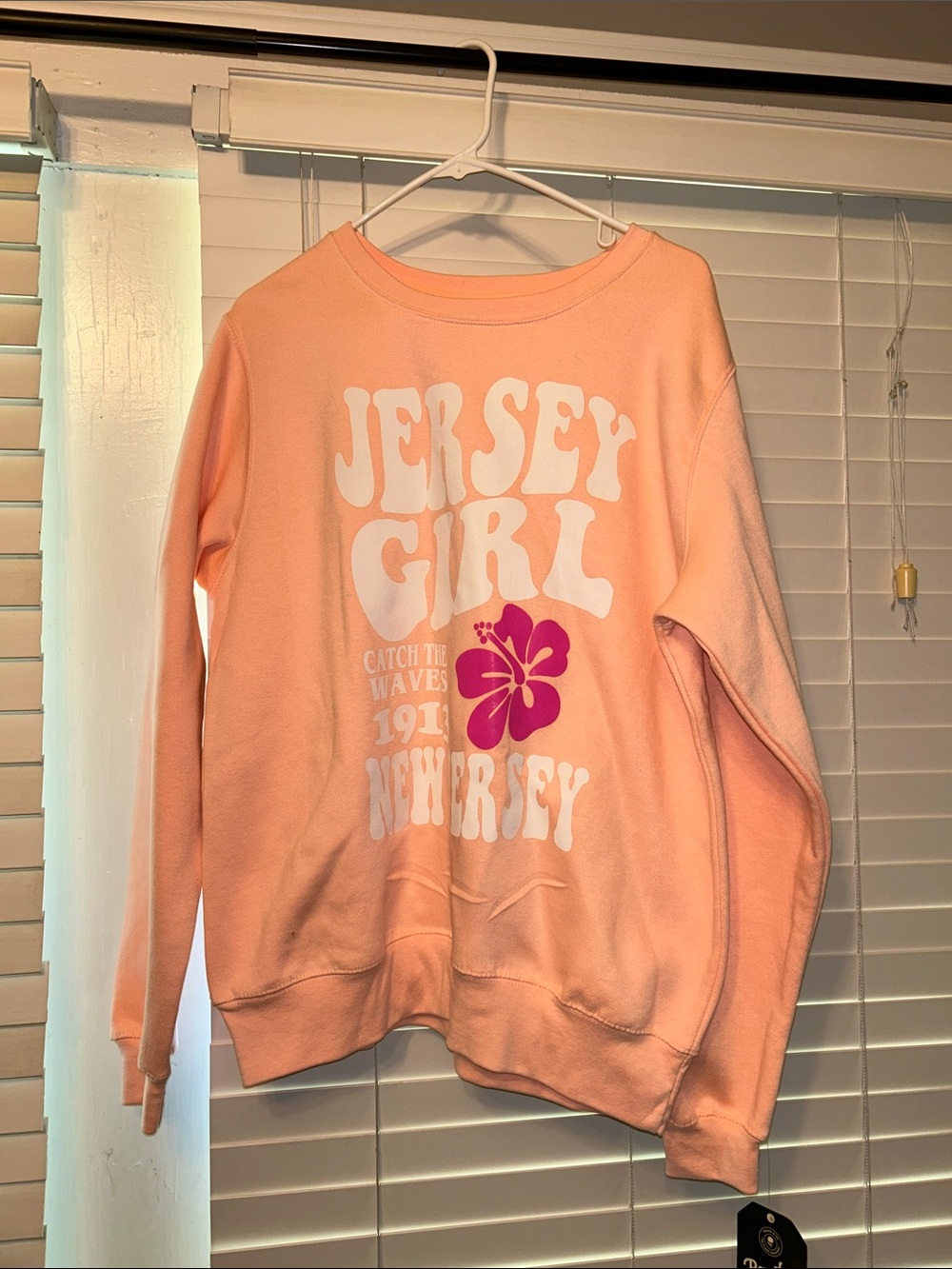 NWOT Peach Crewneck Sweatshirt with White 'Jersey Girl' Print